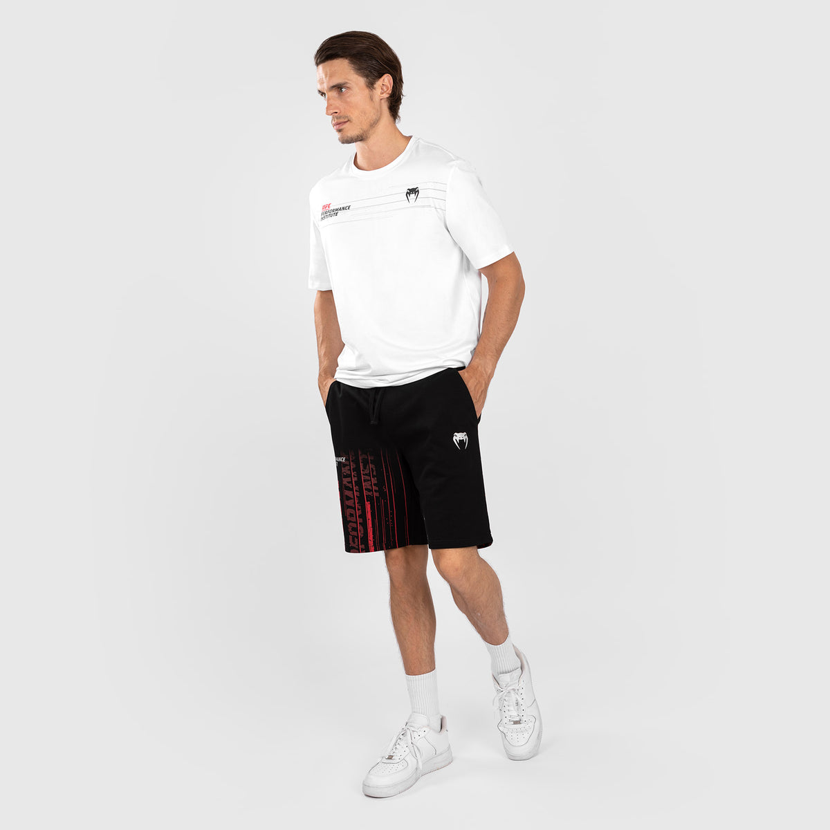 Short en Coton pour Hommes UFC Venum Performance Institute 2.0 - Noir/Rouge - product-type_Shorts en Coton