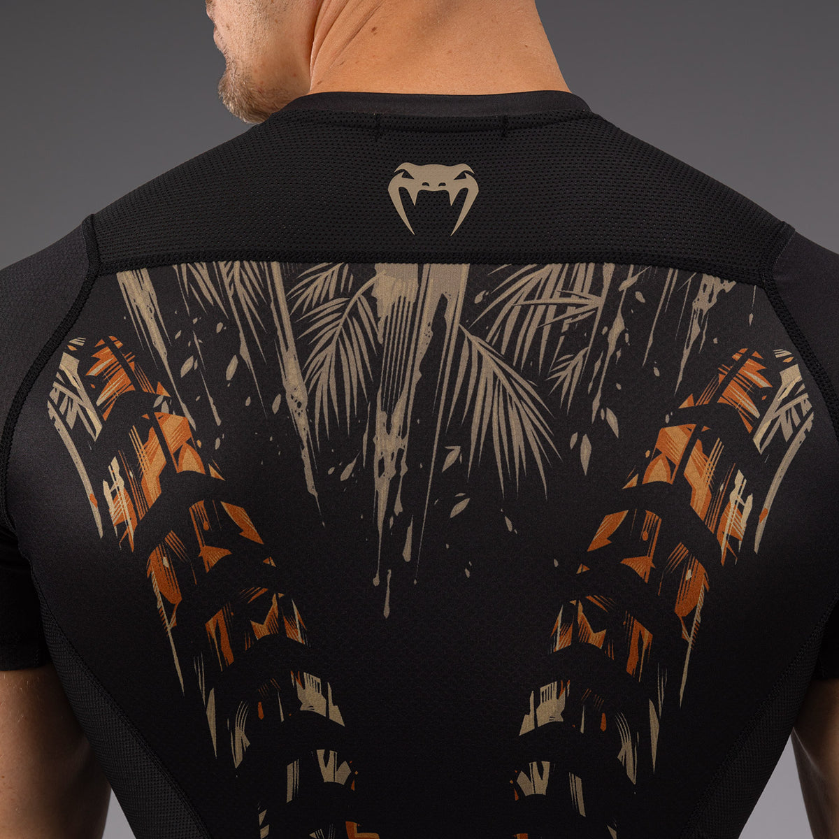 Rashguard à Manches Courtes Venum Tiger pour Hommes - Noir/Orange Néon - product-type_T-Shirts de Compression