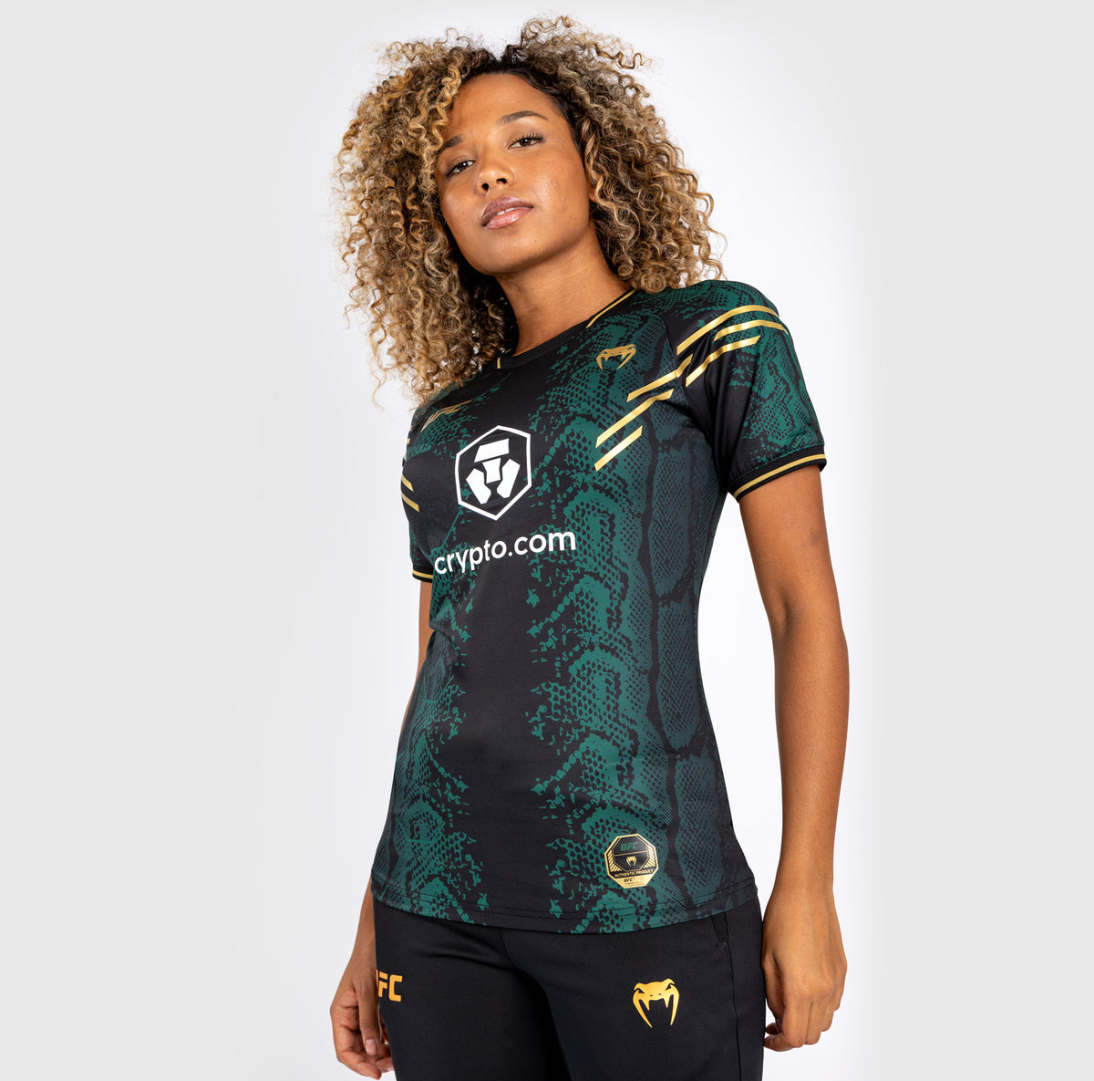 T-shirt Technique Personnalisé pour Femme UFC Adrenaline by Venum Authentic Fight Night - Emerald Edition - Vert/Noir/Or - product-type_T-Shirts Dry Tech