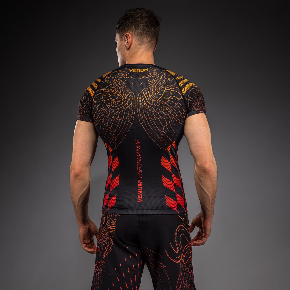 Rashguard Manches Courtes Venum Quetzal Fury - Noir/Rouge Fury/Mandarine - product-type_T-Shirts de Compression