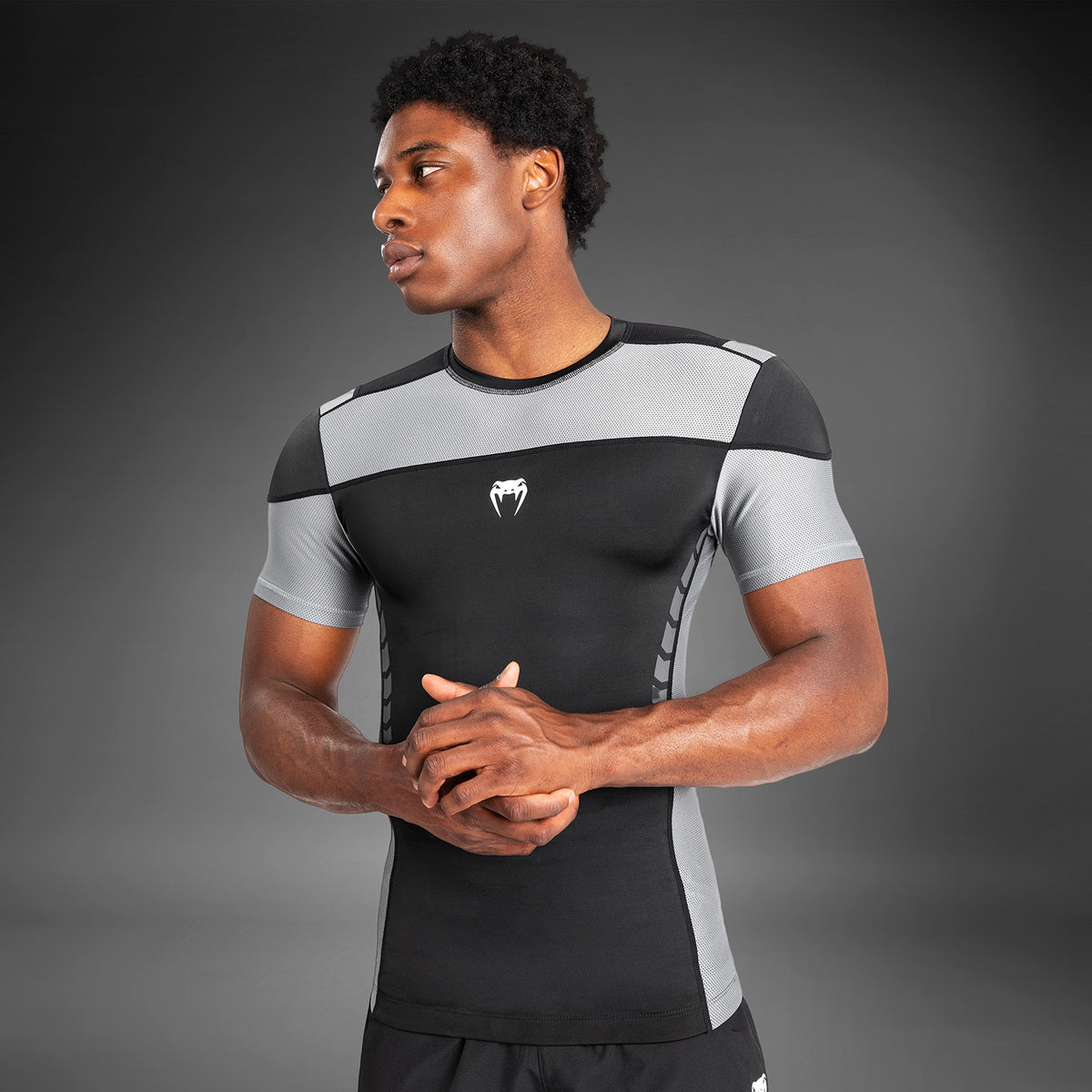 Rashguard À Manches Courtes pour Hommes Venum Tempest - Noir/Gris - product-type_T-Shirts de Compression