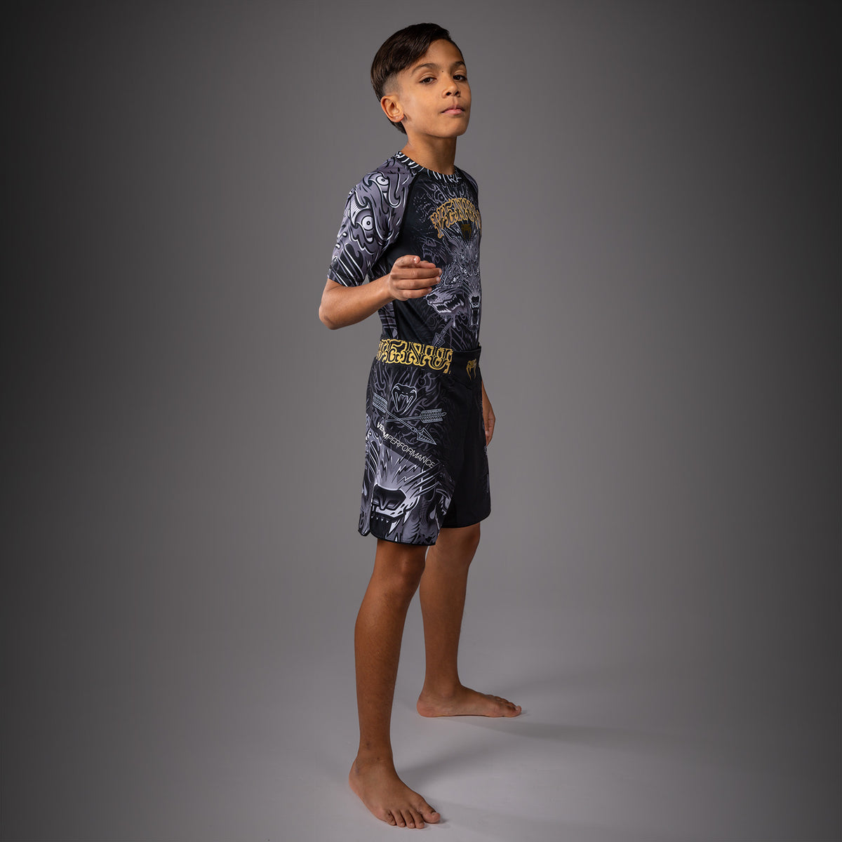Rashguard à Manches Courtes Pour Enfants Venum Wolf Atak – Noir/Gris - product-type_T-Shirts de Compression