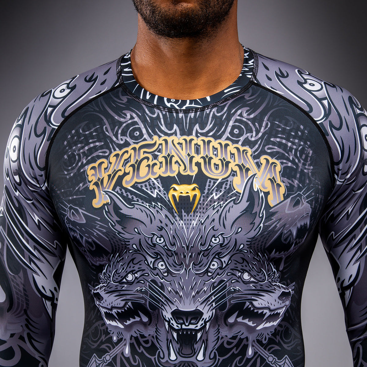 Rashguard à Manches Longues Venum Wolf Atak – Noir/Gris - product-type_T-Shirts de Compression