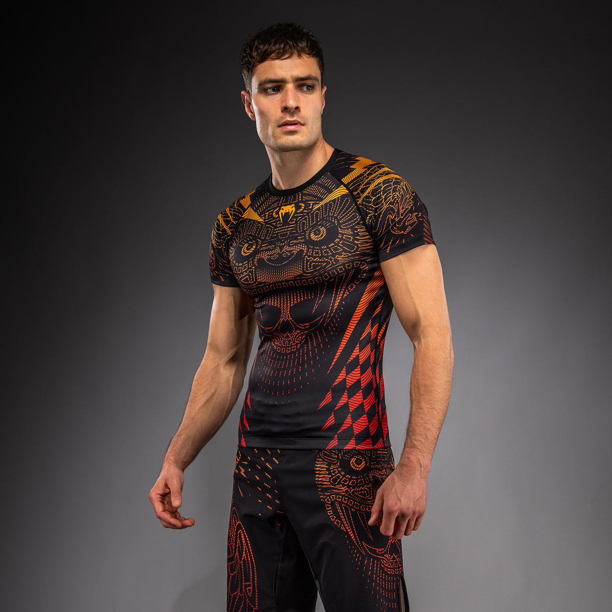 Rashguard Manches Courtes Venum Quetzal Fury - Noir/Rouge Fury/Mandarine - product-type_T-Shirts de Compression