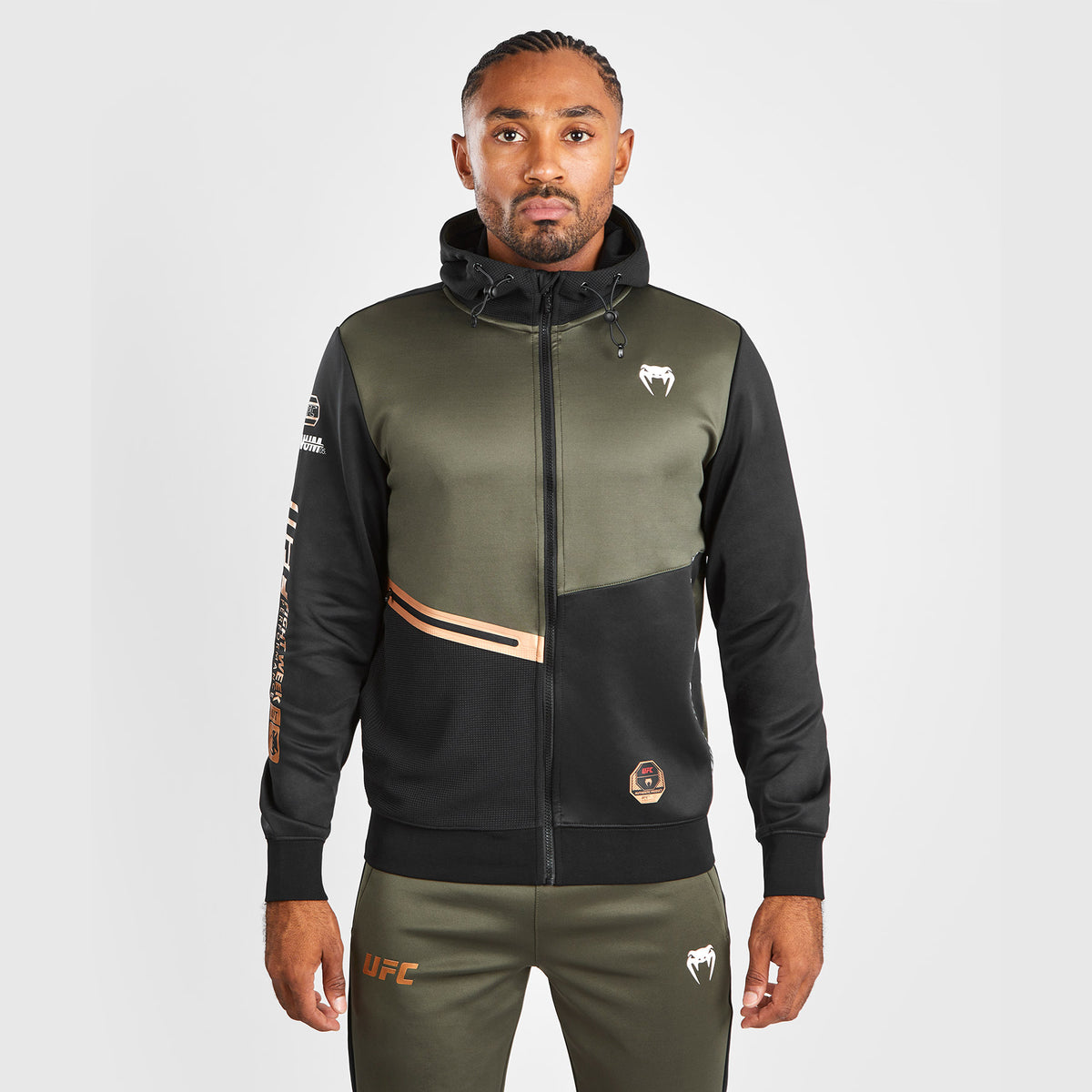 Sweatshirt zippé à capuche UFC Adrenaline by Venum Fight Week - Khaki/Bronze - product-type_Sweatshirts