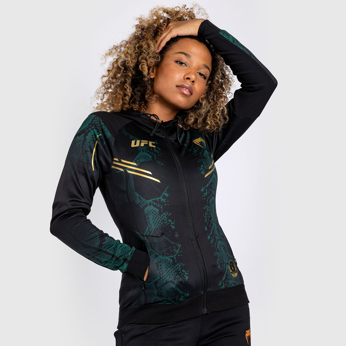 Sweat à capuche Personnalisé pour Femmes UFC Adrenaline by Venum Authentic Fight Night - Emerald Edition - Vert/Noir/Or - product-type_Vestes