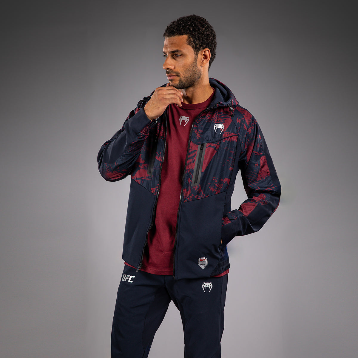 Sweat à capuche zippé Homme UFC Zenith by Venum Authentic Fight Week - Bleu marine/Bordeaux/Argent - product-type_Vestes