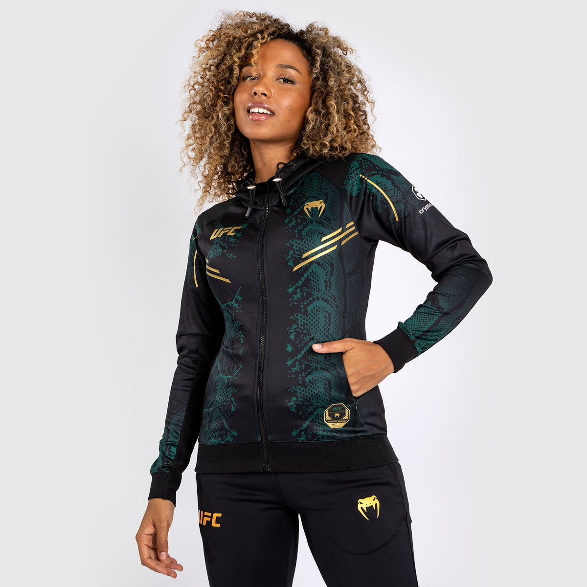 Sweat à capuche pour Femmes UFC Adrenaline by Venum Authentic Fight Night - Emerald Edition - Vert/Noir/Or - product-type_Vestes