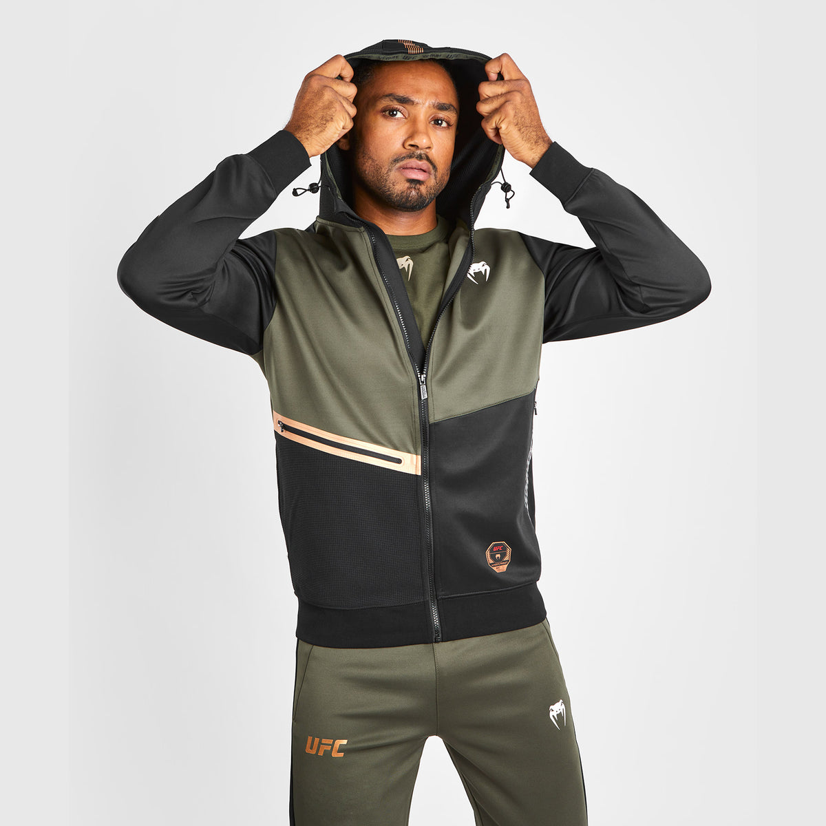 Sweatshirt zippé à capuche UFC Adrenaline by Venum Fight Week - Khaki/Bronze - product-type_Sweatshirts