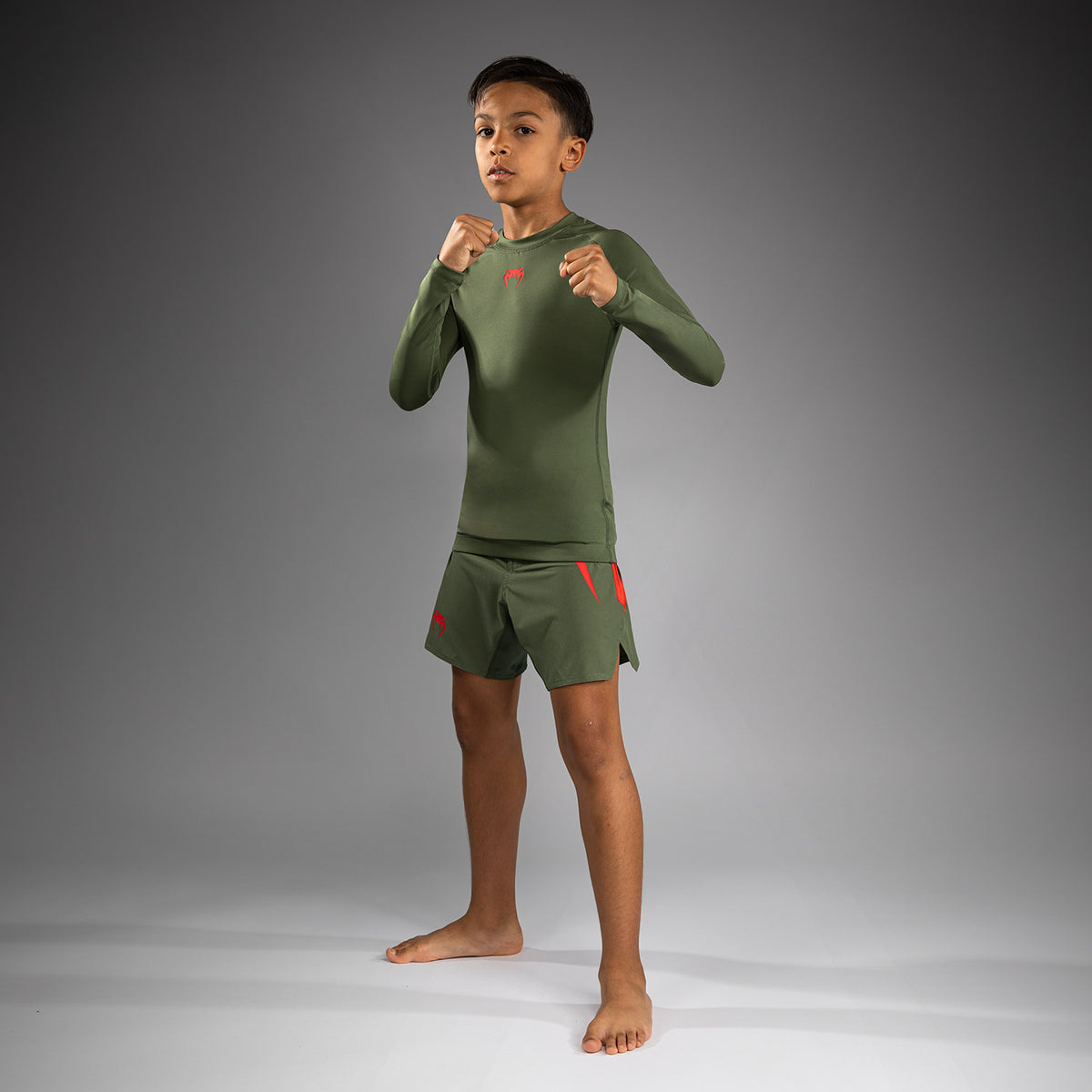 Rashguard Manches Longues pour Enfants Venum Contender - Vert militaire/Orange - product-type_T-Shirts de Compression
