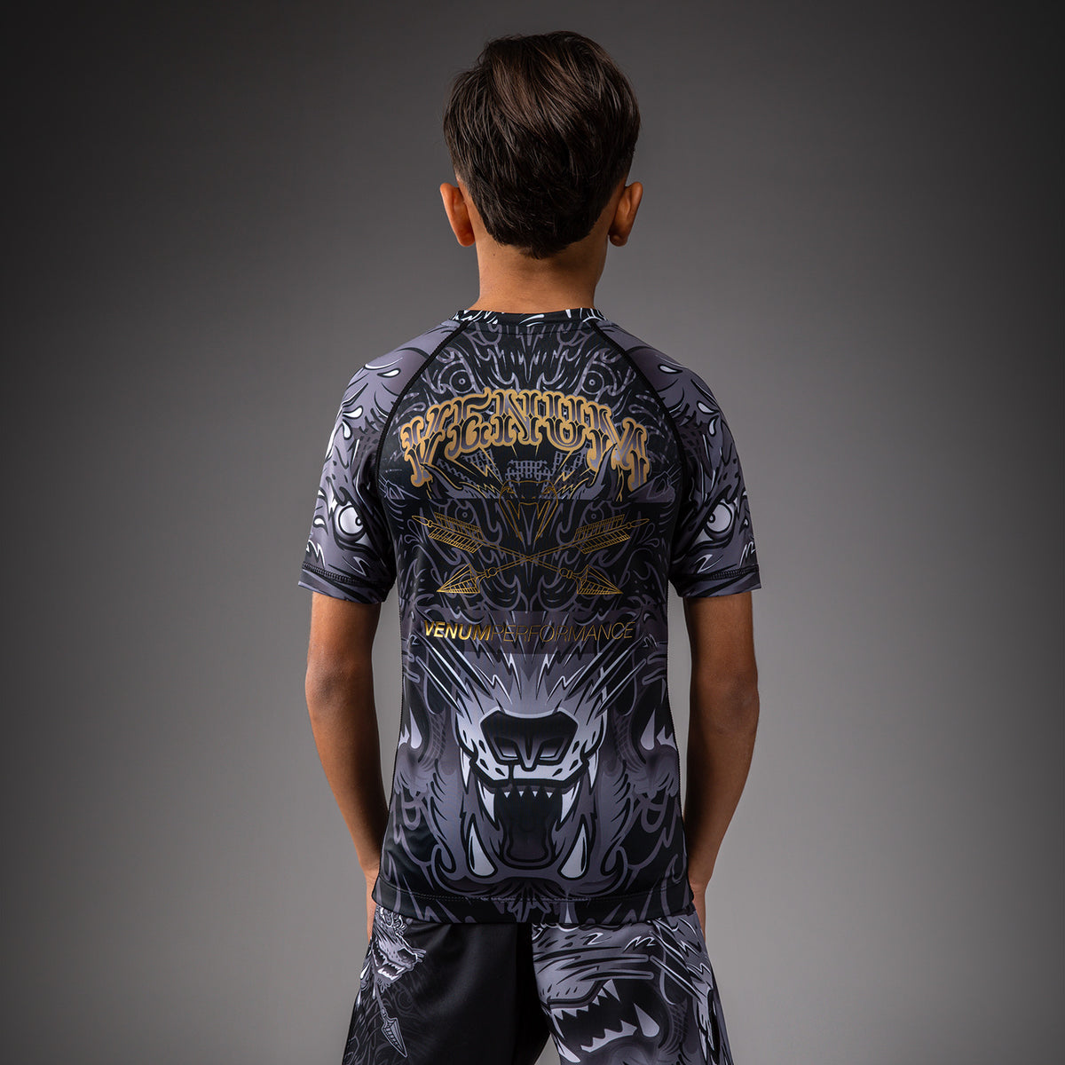 Rashguard à Manches Courtes Pour Enfants Venum Wolf Atak – Noir/Gris - product-type_T-Shirts de Compression