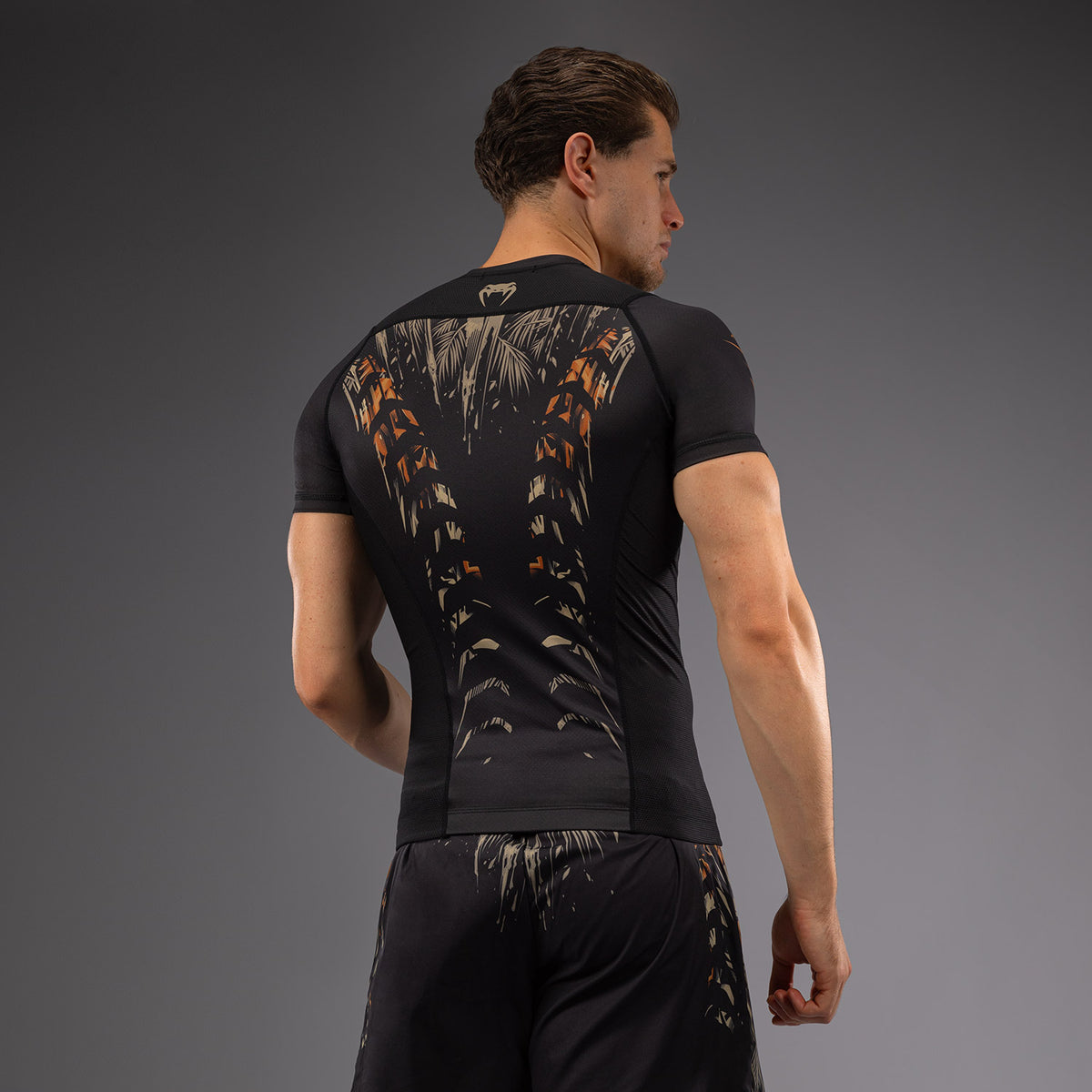 Rashguard à Manches Courtes Venum Tiger pour Hommes - Noir/Orange Néon - product-type_T-Shirts de Compression