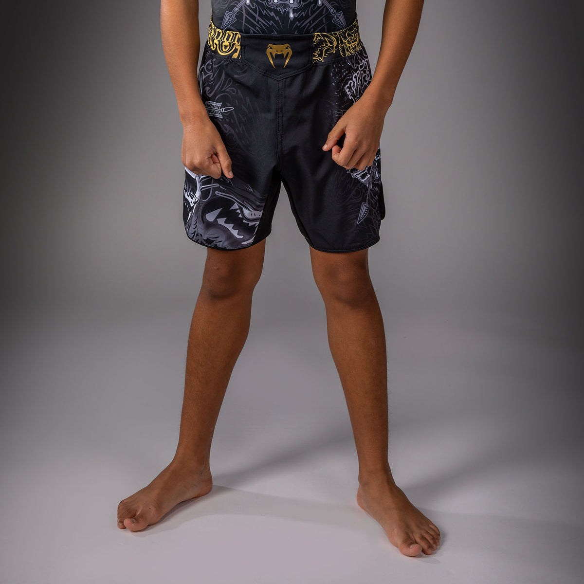 Short de Combat Pour Enfants Venum Wolf Atak – Noir/Gris - product-type_Shorts de MMA