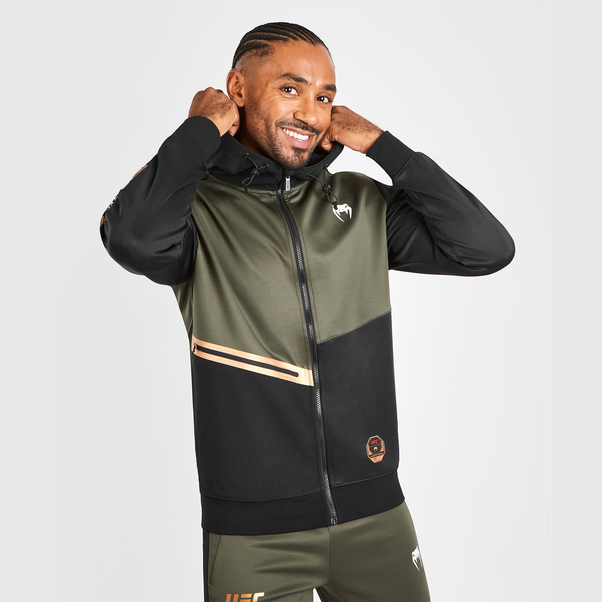 Sweatshirt zippé à capuche UFC Adrenaline by Venum Fight Week - Khaki/Bronze - product-type_Sweatshirts