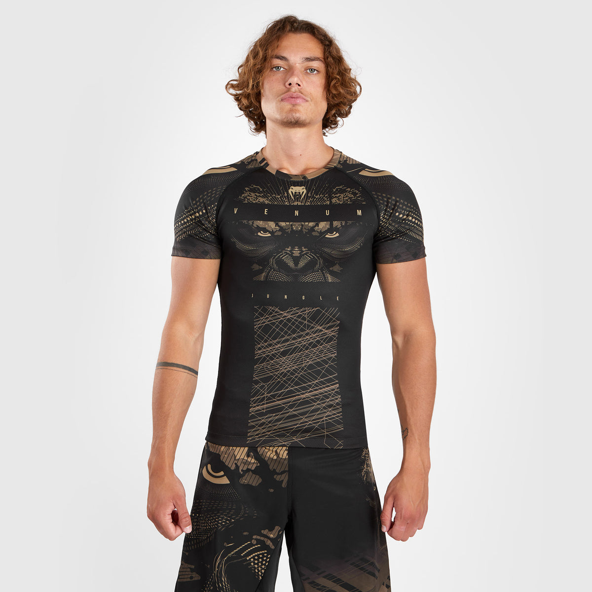 Rashguard à Manches Courtes Venum Gorilla Jungle - Noir/Sable - product-type_T-Shirts de Compression