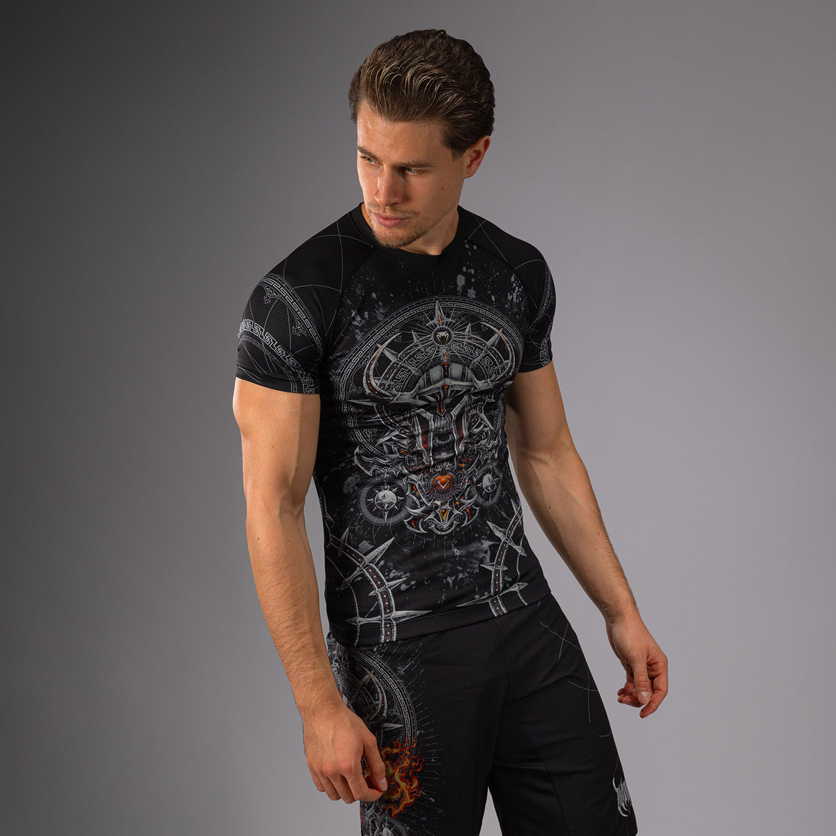 Rashguard à Manches Courtes pour Hommes Venum Gladiator 5.0 - Noir/Argent - product-type_T-Shirts de Compression