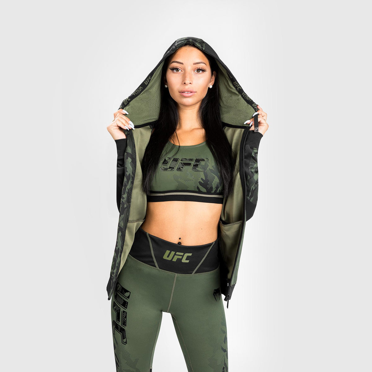 Sweatshirt Zippé Femme UFC Venum Authentic Fight Week - Kaki - product-type_Vestes