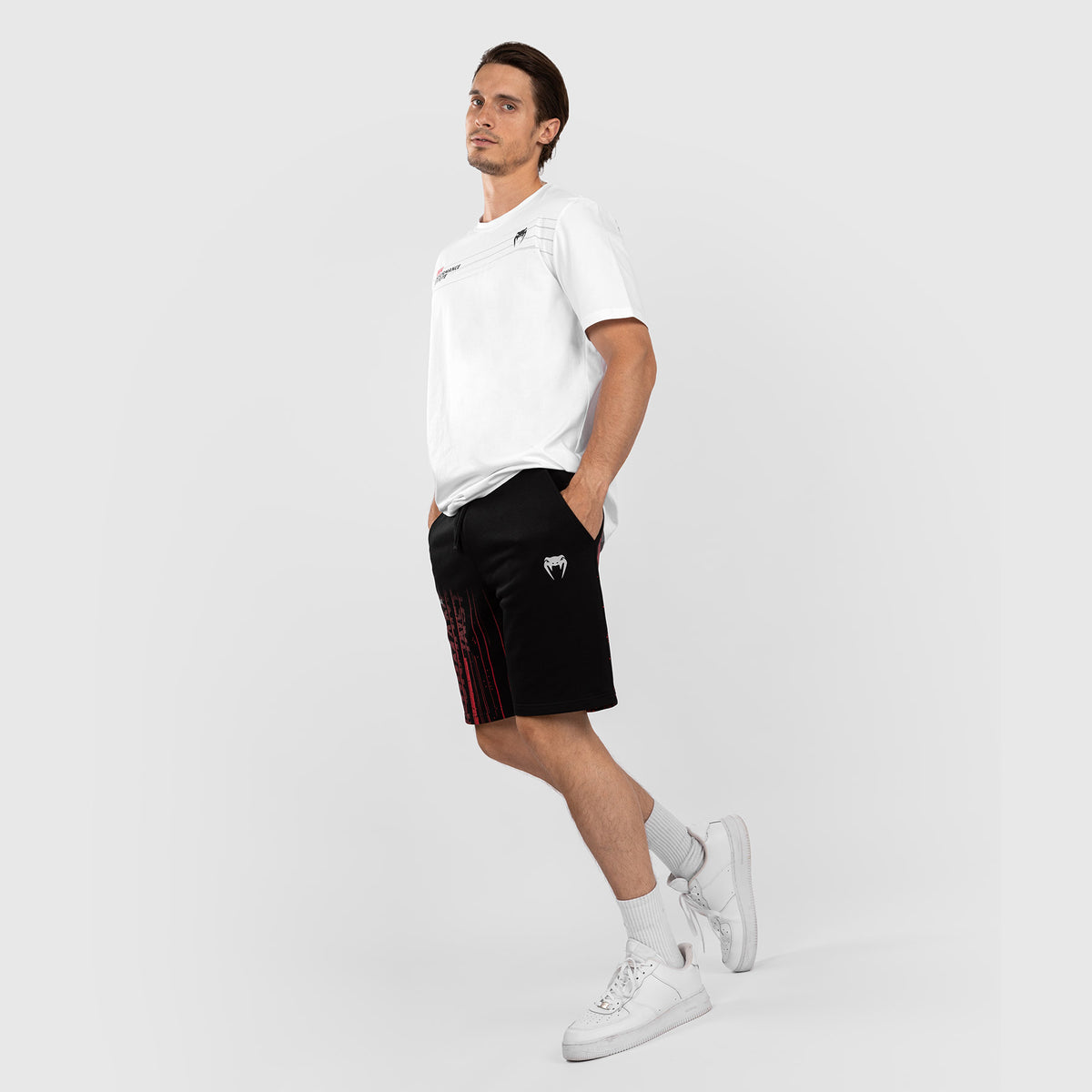 Short en Coton pour Hommes UFC Venum Performance Institute 2.0 - Noir/Rouge - product-type_Shorts en Coton