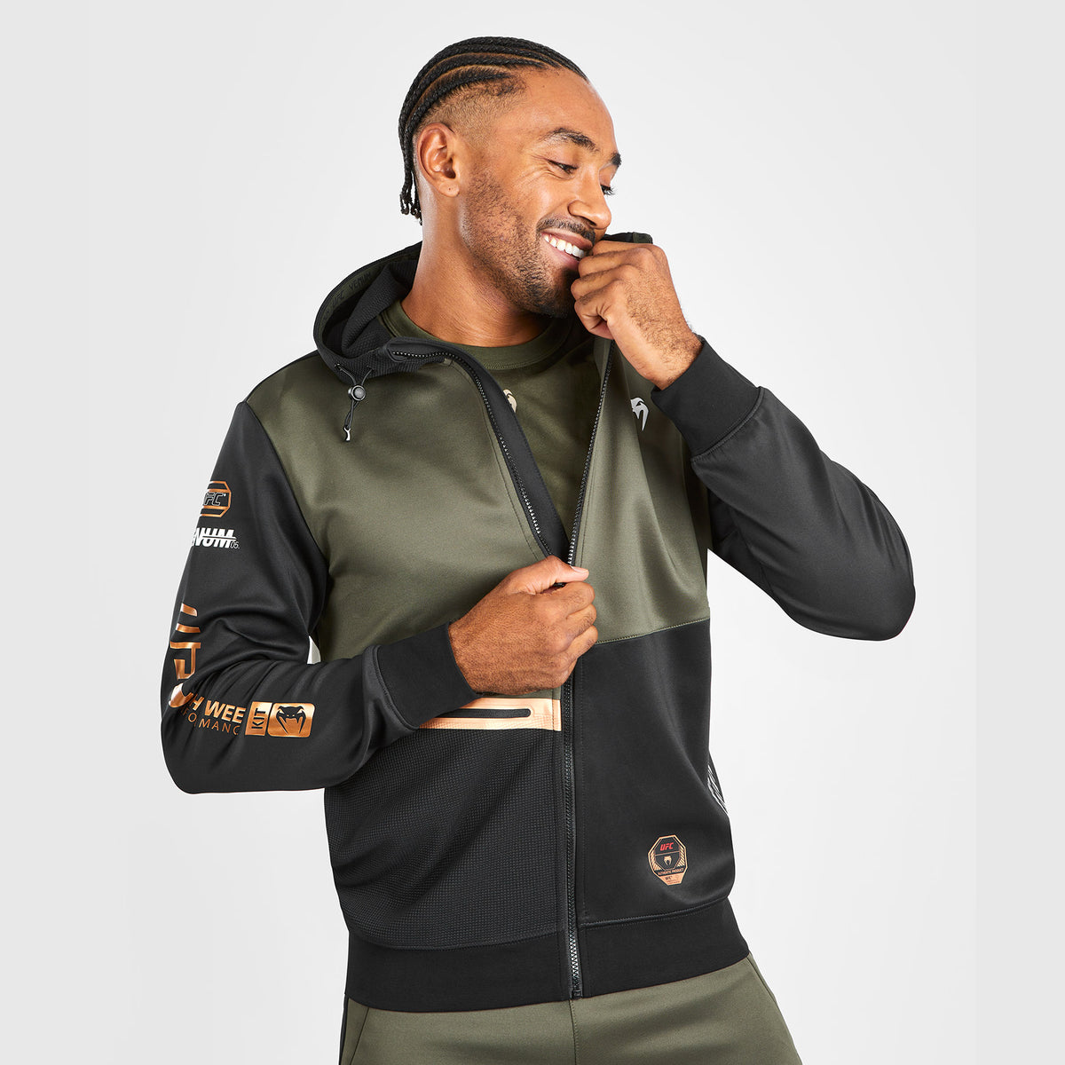 Sweatshirt zippé à capuche UFC Adrenaline by Venum Fight Week - Khaki/Bronze - product-type_Sweatshirts