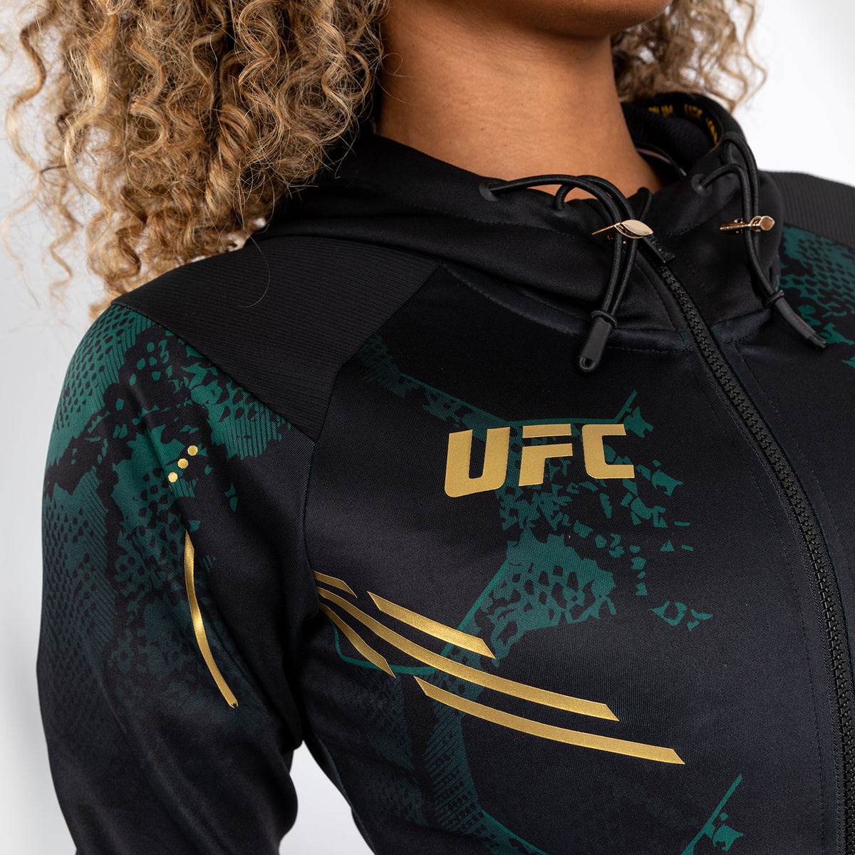 Sweat à capuche Personnalisé pour Femmes UFC Adrenaline by Venum Authentic Fight Night - Emerald Edition - Vert/Noir/Or - product-type_Vestes