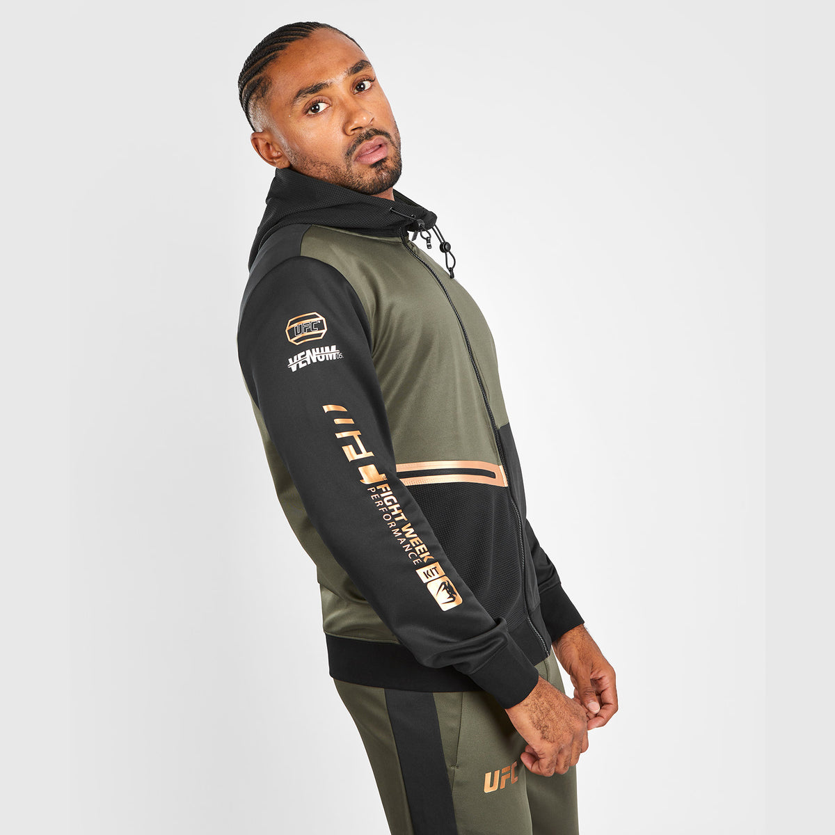 Sweatshirt zippé à capuche UFC Adrenaline by Venum Fight Week - Khaki/Bronze - product-type_Sweatshirts