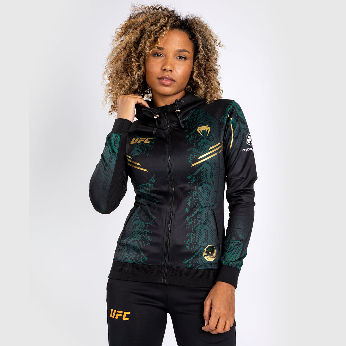 Sweat à capuche Personnalisé pour Femmes UFC Adrenaline by Venum Authentic Fight Night - Emerald Edition - Vert/Noir/Or - product-type_Vestes