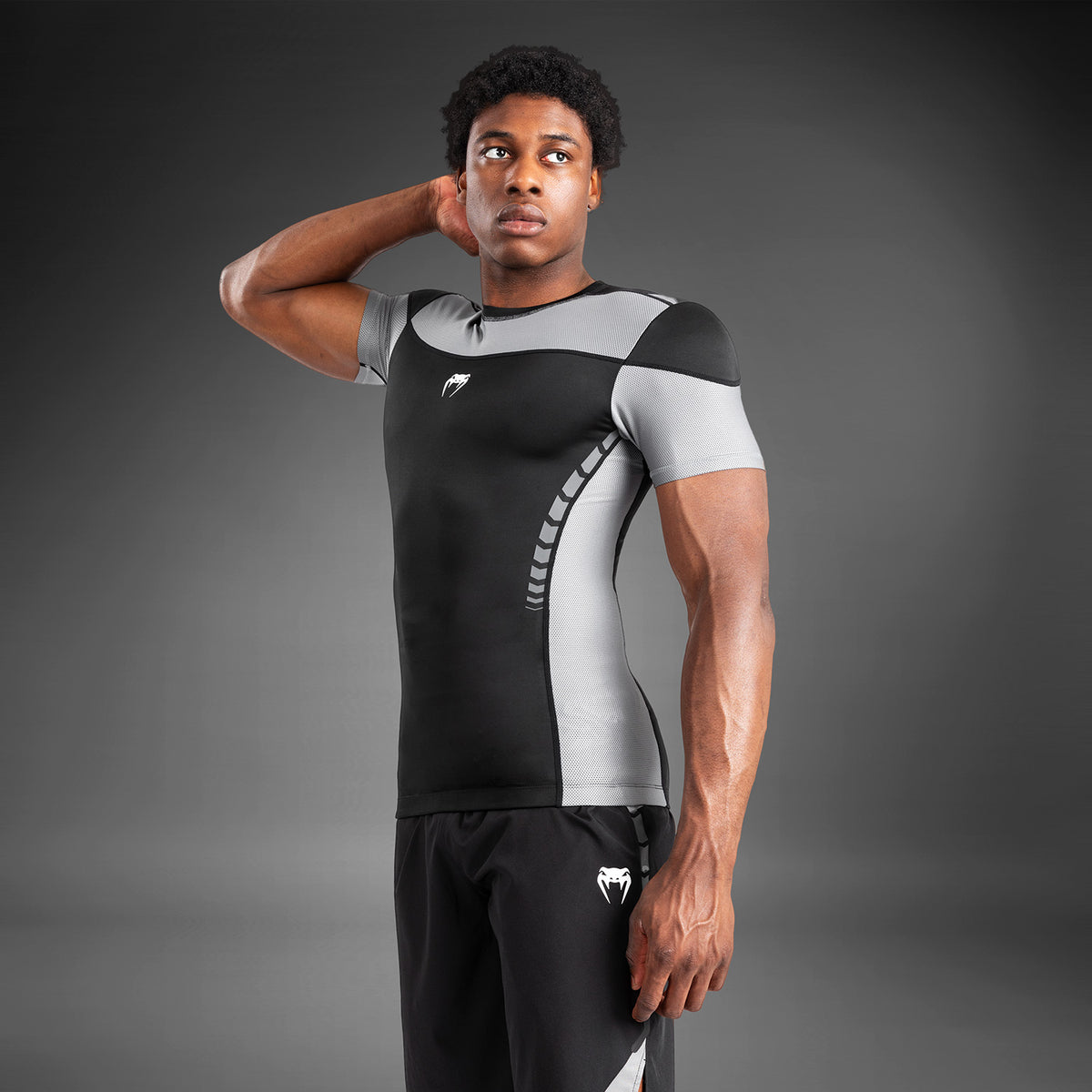 Rashguard À Manches Courtes pour Hommes Venum Tempest - Noir/Gris - product-type_T-Shirts de Compression