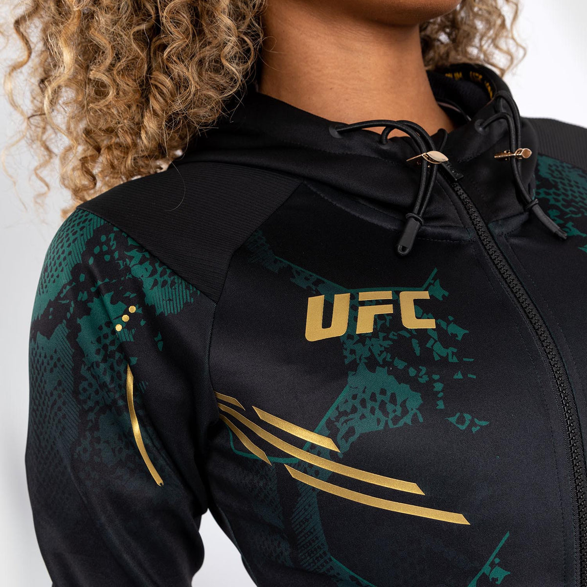 Sweat à capuche pour Femmes UFC Adrenaline by Venum Authentic Fight Night - Emerald Edition - Vert/Noir/Or - product-type_Vestes