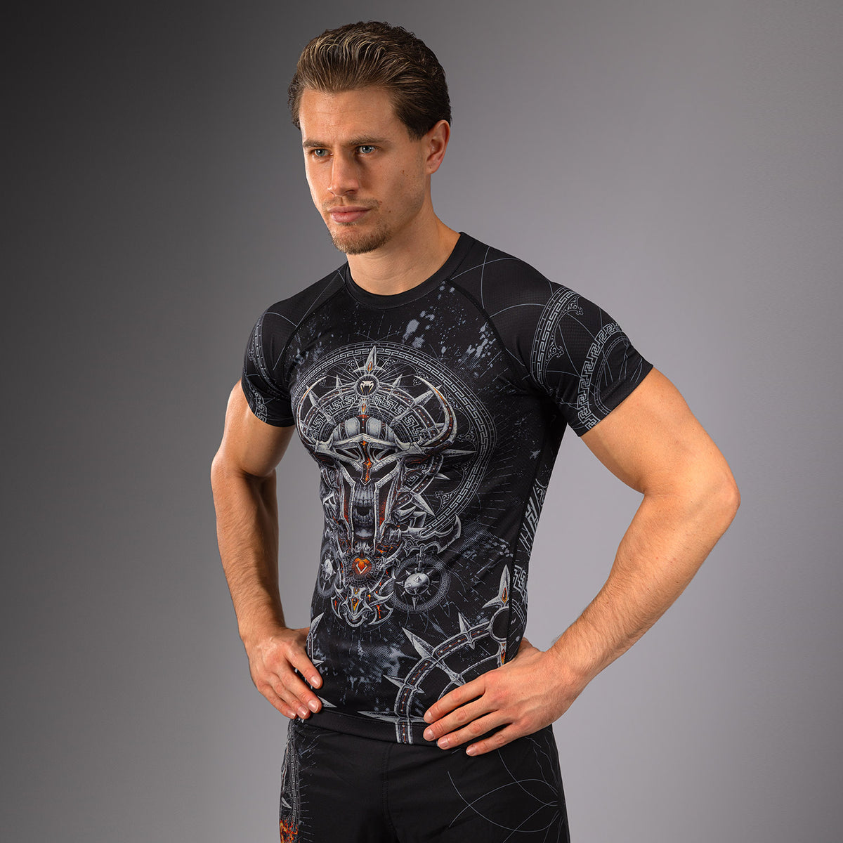 Rashguard à Manches Courtes pour Hommes Venum Gladiator 5.0 - Noir/Argent - product-type_T-Shirts de Compression