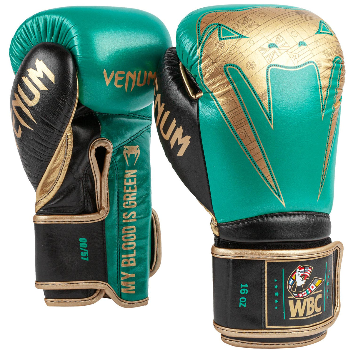 Gants de boxe Pro Venum Giant 2.0 - Edition limitée WBC - Velcro - Vert Métallique/Doré - Gants de boxe Pro