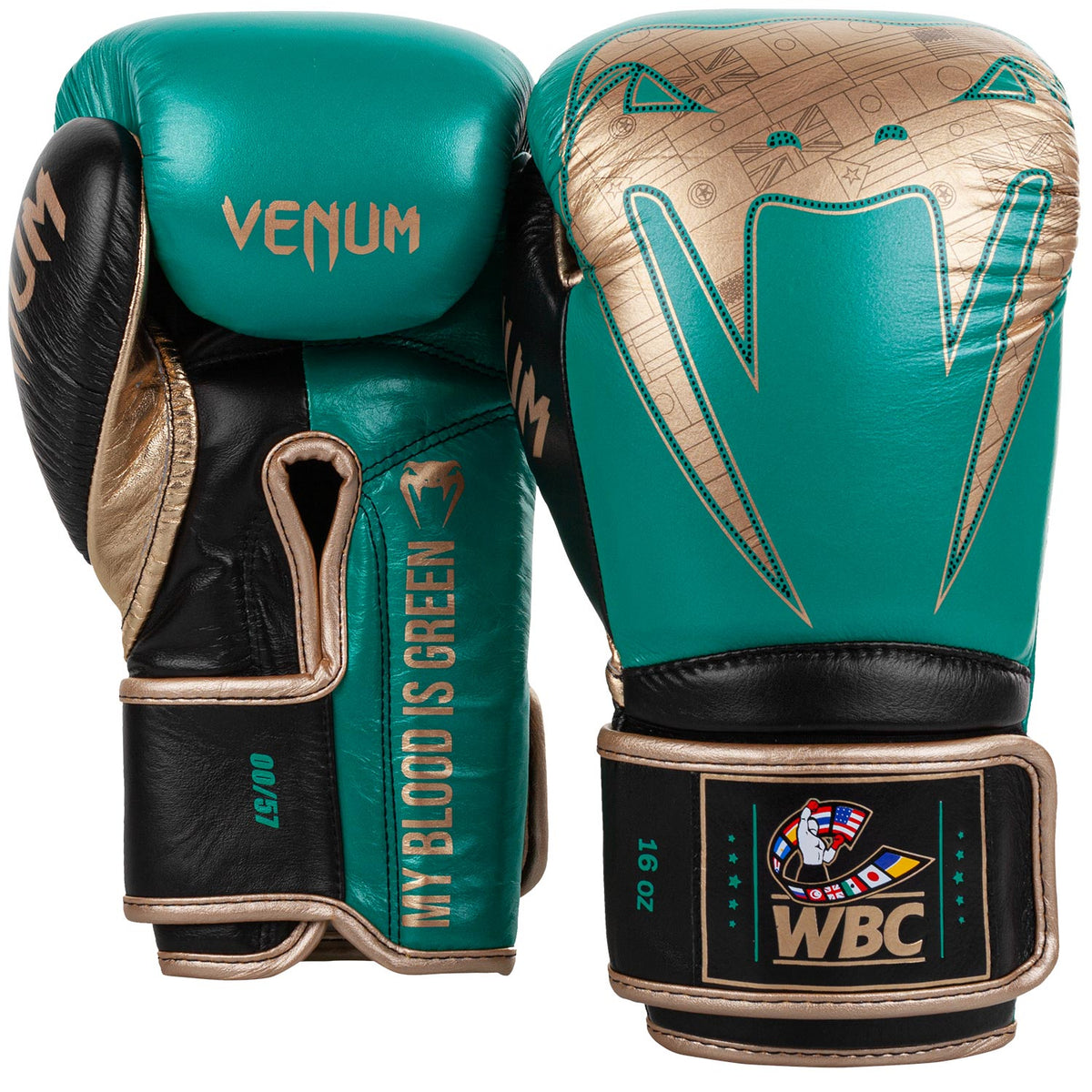 Gants de boxe Pro Venum Giant 2.0 - Edition limitée WBC - Velcro - Vert Métallique/Doré - Gants de boxe Pro