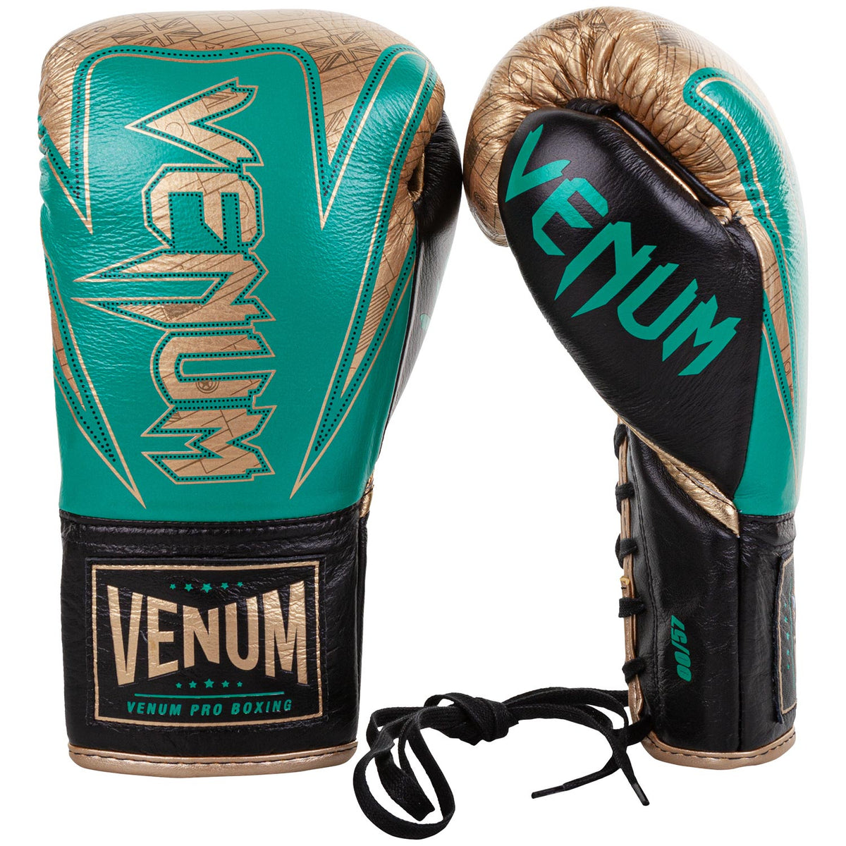 Gants de boxe Pro Venum Hammer - Edition limitée WBC - Avec Lacets - Vert Métallique/Doré - Gants de boxe Pro